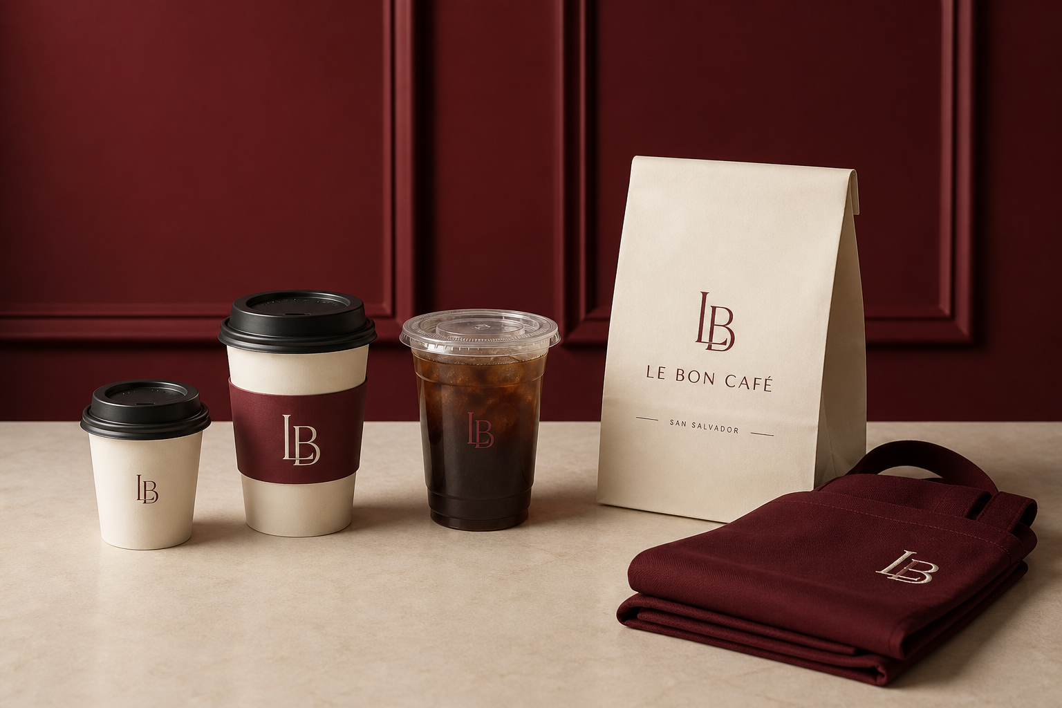 Sistema de vasos, bolsa y delantal LE BON CAFÉ